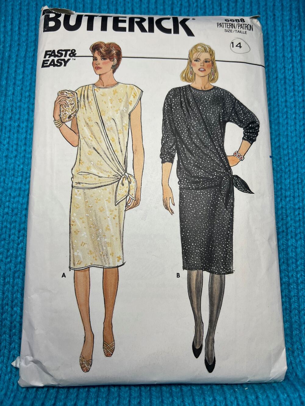 Butterick Sewing pattern 6688 pullover dress midi tie detail size 14